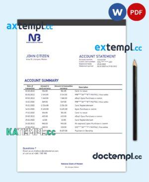 sample Malawi National Bank of Malawi bank statement template in Word and PDF format download