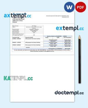 sample Malaysia Affin bank statement template in Word and PDF format download