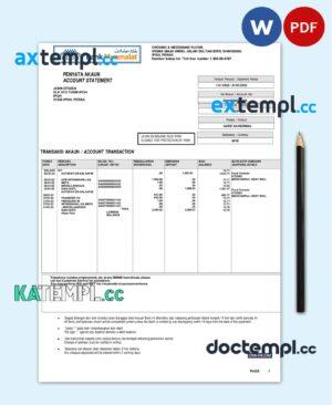 sample Malaysia Bank Muamalat bank account statement, Word and PDF template download