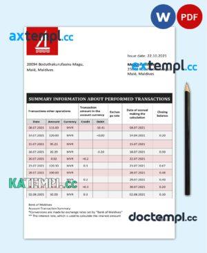 sample Maldives Bank of Maldives bank statement template in Word and PDF format download