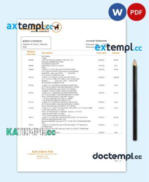 sample Mali Banque Atlantiaque bank statement template in Word and PDF format, .doc and .pdf format download