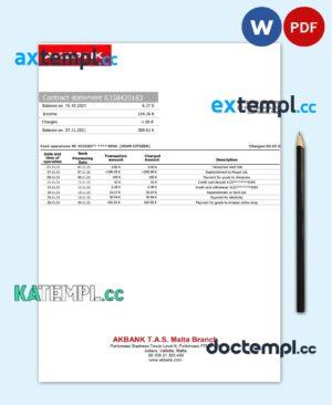 sample Malta Akbank bank statement template in Word and PDF format download