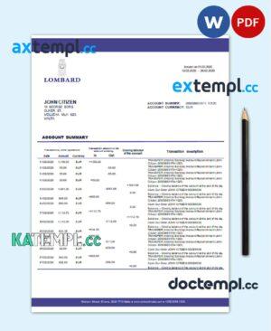 sample Malta Lombard Bank Malta p.l.c bank statement template in Word and PDF format download