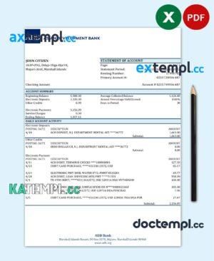 sample Marshall Islands ADB bank statement Excel and PDF template download
