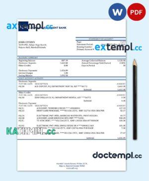 sample Marshall Islands ADB bank statement template in Word and PDF format download