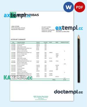 sample Mauritania BNP Paribas bank statement template in Word and PDF format download