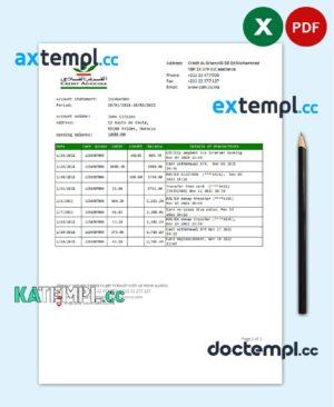 sample Morocco Credit Agricole Bank statement template in Excel and PDF format download