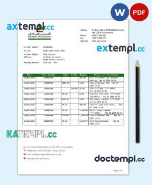 sample Morocco Credit Agricole bank statement template in Word and PDF format, good for address prove download