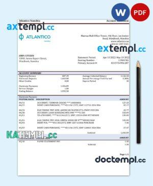 sample Namibia Atlantico bank statement template in Word and PDF format download