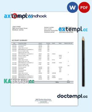 sample Namibia Bank Windhoek bank statement template in Word and PDF format download