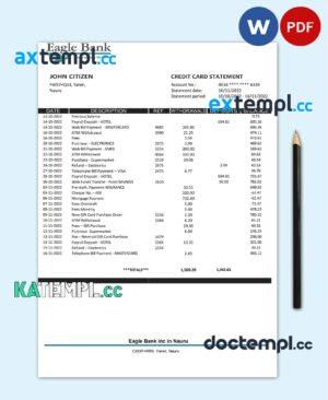 sample Nauru Eagle bank statement template in Word and PDF format download
