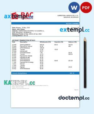 sample Nicaragua BAC Credomatic bank statement template in Word and PDF format download
