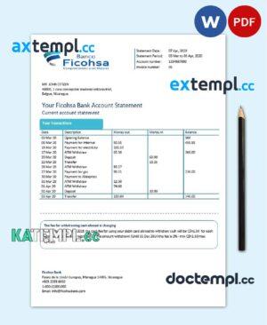 sample Nicaragua Banco Ficohsa bank proof of address statement template in Word and PDF format, .doc and .pdf format download