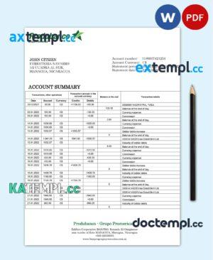 sample Nicaragua Banco de la Producción bank statement template in Word and PDF format download