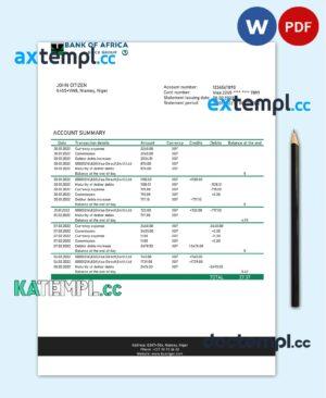sample Niger Bank of Africa bank statement template in Word and PDF format download
