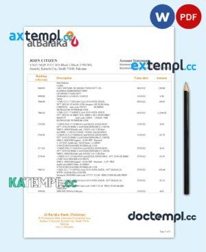 sample Pakistan Al Baraka bank statement template in Word and PDF format download