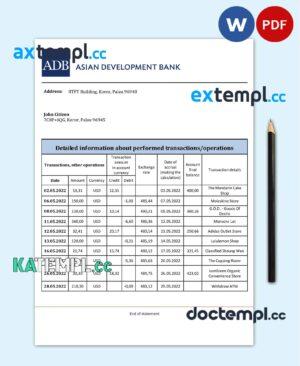 sample Palau ADB bank statement template in Word and PDF format download