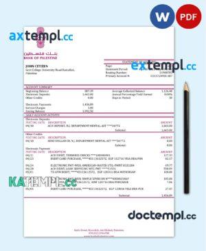 sample Palestine Bank of Palestine bank statement template in Word and PDF format download