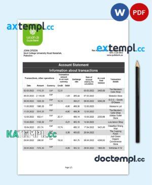 sample Palestine Quds bank statement template in Word and PDF format download