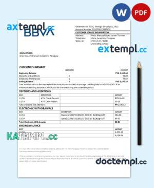 sample Paraguay BBVA bank statement template in Word and PDF format download