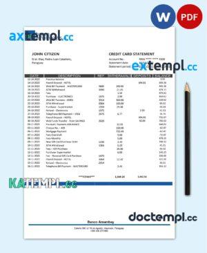 sample Paraguay Banco Amambay bank statement template in Word and PDF format download
