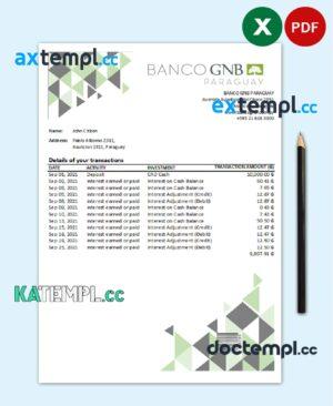 sample Paraguay Banco Continental S.A.E.C.A. bank statement easy to fill template in .xls and .pdf file format download