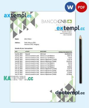 sample Paraguay Banco Continental S.A.E.C.A. bank statement template in Word and PDF format, good for address prove download