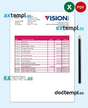 sample Paraguay Vision Banco bank statement easy to fill template in Excel and PDF format download