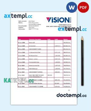 sample Paraguay Vision Banco bank statement template in Word and PDF format download