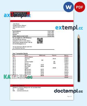 sample Peru Banco de Comercio bank statement template in Word and PDF format download