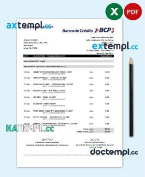 sample Peru Banco de Credito del Peru (BCP) bank statement easy to fill template in Excel and PDF format download