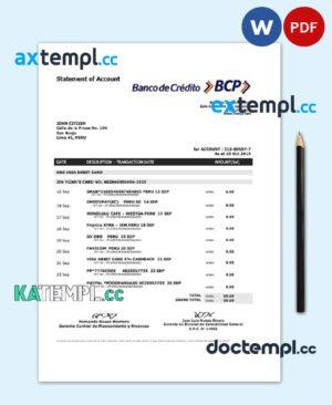 sample Peru Banco de Credito del Peru (BCP) proof of address bank statement template in Word and PDF format download