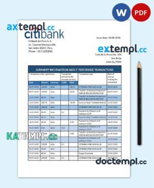 sample Peru Citibank bank statement easy to fill template in Word and PDF format download