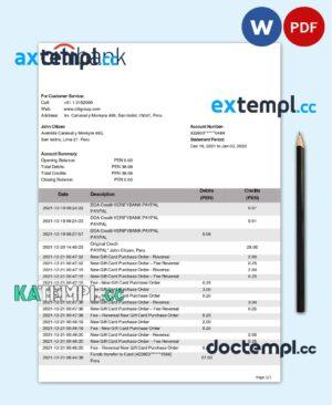 sample Peru Citibank bank statement template in Word and PDF format download