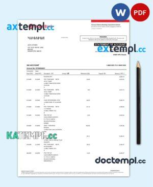 sample Singapore OCBC bank statement, Word and PDF template, 6 pages download