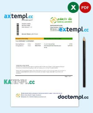 sample Somalia Dara Salaam Bank statement template in Excel and PDF format download