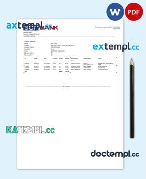 sample Somalia Sombank bank statement template in Word and PDF format download