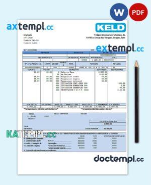 sample Spain Keld electronic company pay stub Word and PDF template download