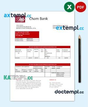 sample Syria Cham Bank proof of address statement template in Excel and PDF format, .xls and .pdf format download