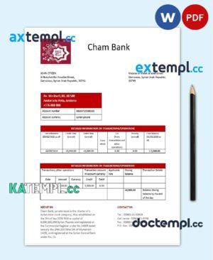 sample Syria Cham Bank proof of address statement template in Word and PDF format, .doc and .pdf format download