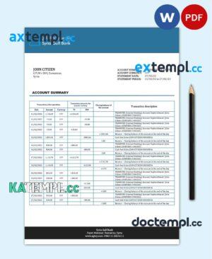 sample Syria Gulf Bank statement template in Word and PDF format download