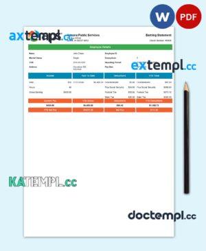 sample USA APS public services company pay stub Word and PDF template download