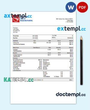 sample USA American Axle manufacturing company pay stub Word and PDF template download