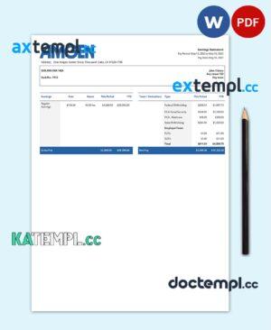 sample USA Amgen biotechnology company pay stub Word and PDF template download