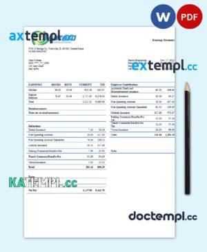 sample USA Aurora Specialty Textiles Group textile company pay stub Word and PDF template download