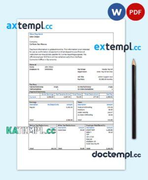 sample USA Cal State San Marcos payroll services company pay stub Word and PDF template download