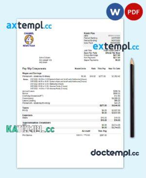 sample USA Channel News Team 4 media company pay stub Word and PDF template download