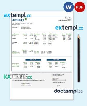 sample USA Denbury Resources Inc. oil & gas company pay stub Word and PDF template download