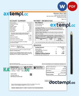 sample USA Discover credit card statement, Word and PDF template, 6 pages download