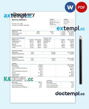 sample USA Discovery Inc. entertainment company pay stub Word and PDF template download